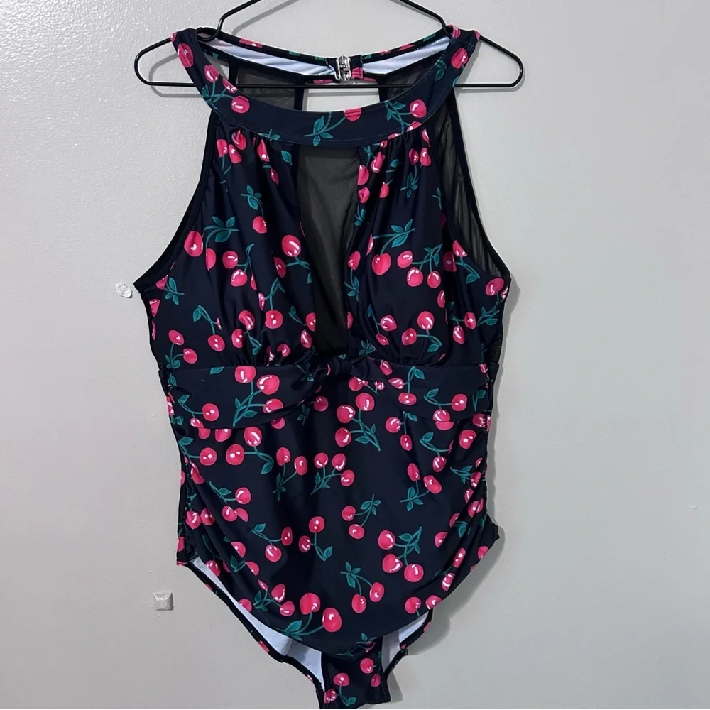 Cherry Print Halter Swimsuit - Picture 2 of 6